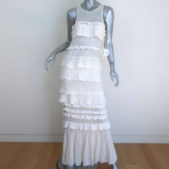 Staud Dresses & Skirts - STAUD Sorrento Ruffled Crocheted Maxi Dress White Cotton-Blend Size Medium NEW